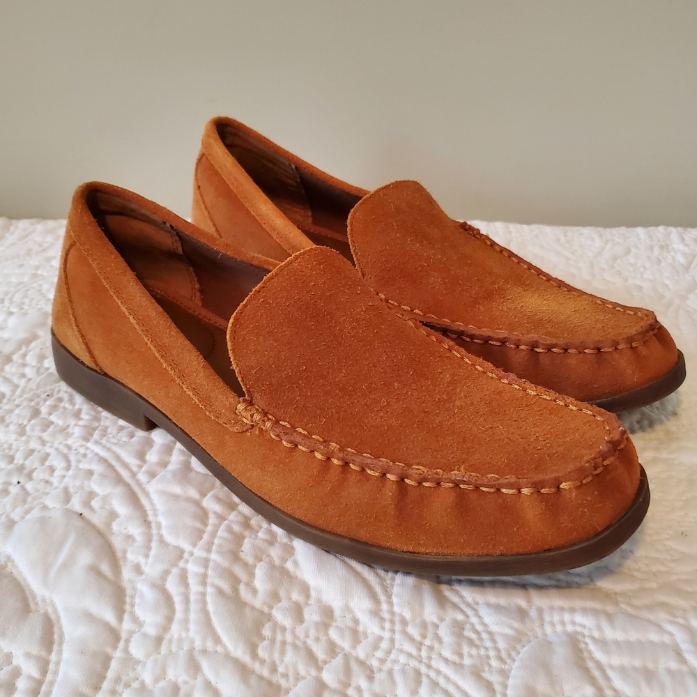 FRANCO SARTO Women's Tan/Rust Leather Slip On Loafers, Shoes